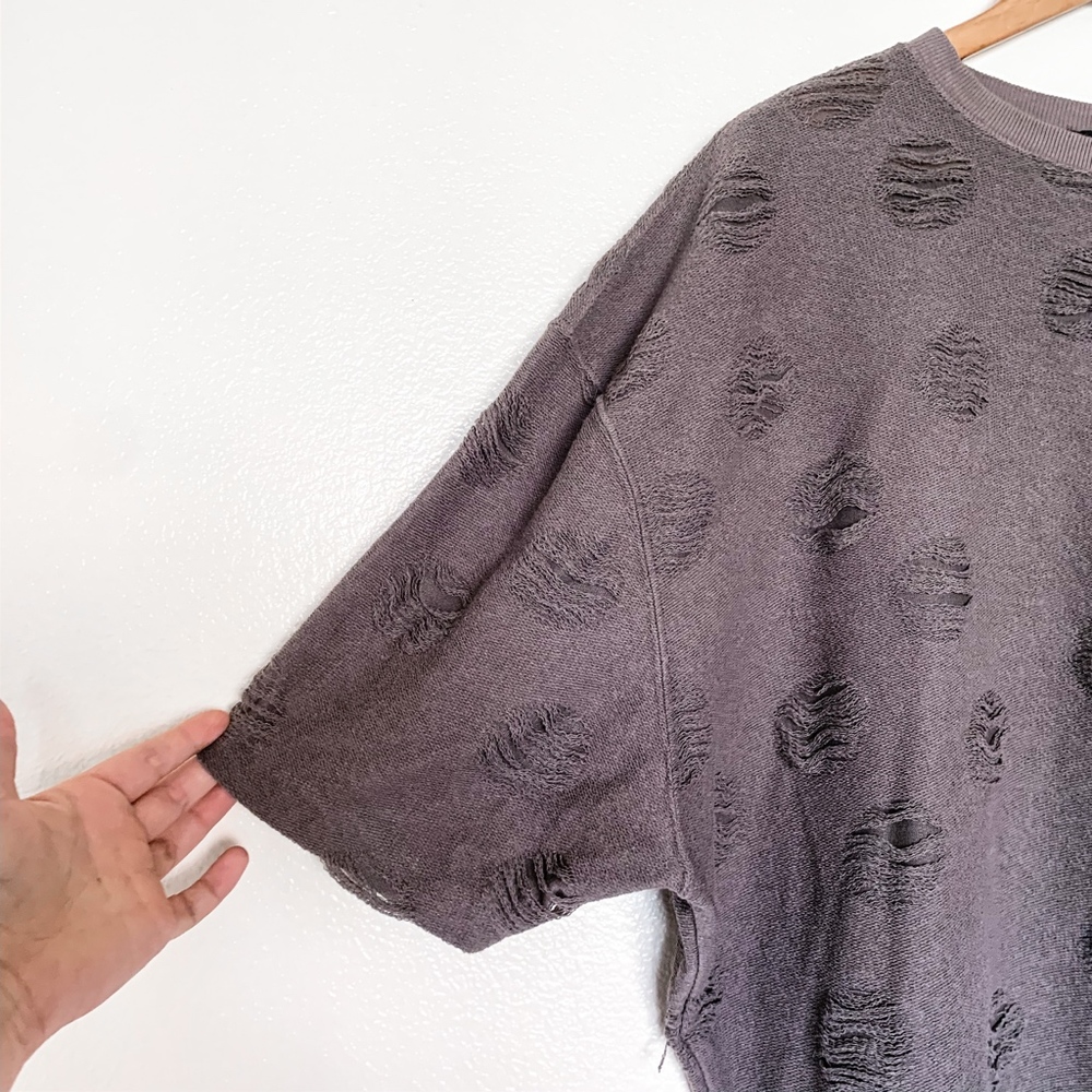 Zara Distressed Oversized Crew Neck Sweater - Picture 5 of 6